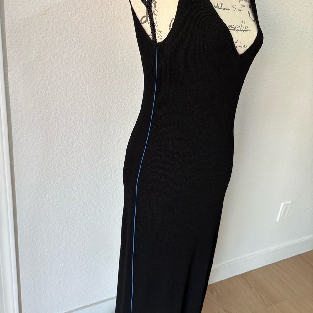 Black Sleeveless Maxi Dress with Blue Accent